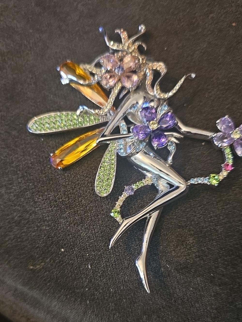 Kirks Folly Silver Fairy Brooch with Purple, Green and Amber Accents
